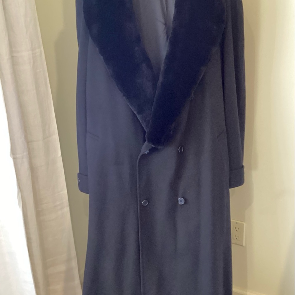 Vintage Cashmere Harry Rosen Men's Black OverCoat w/removable fur collar